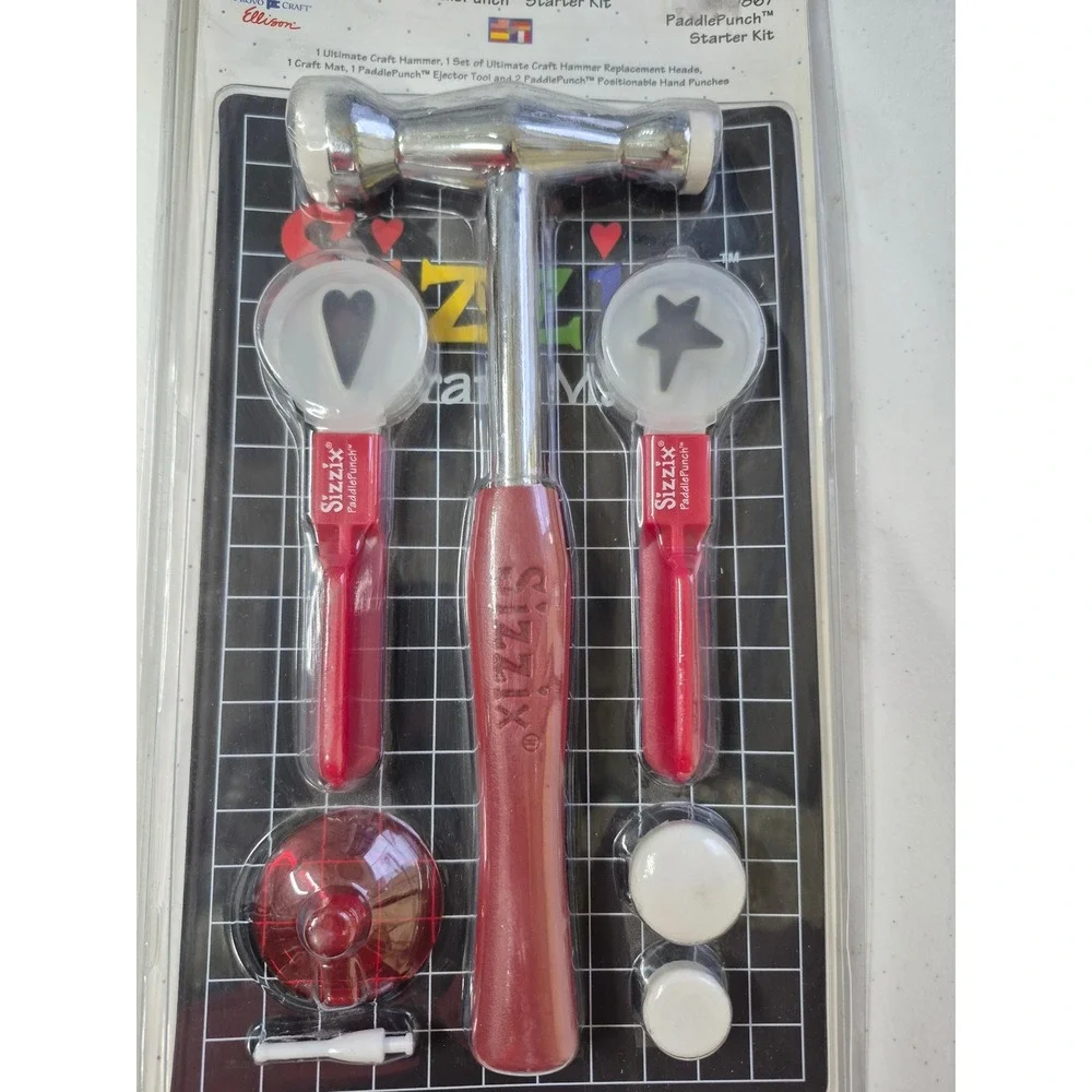 Sizzix PaddlePunch Starter Kit 38-0867 Craft Hammer Mat Heart Star Die Cut Set